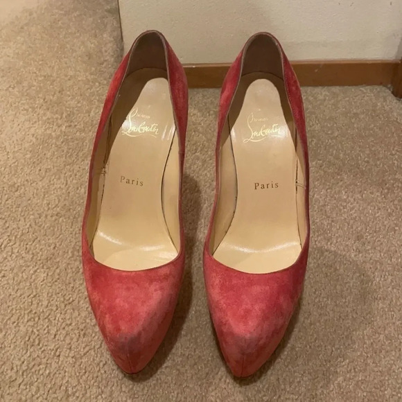 CHRISTIAN Louboutin suede pink platform stilettos - Picture 1 of 16